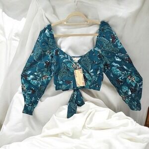 Band of the Free Floral Crop Top Tie Front Long Sleeve Blouse Woman‎ Extra Small